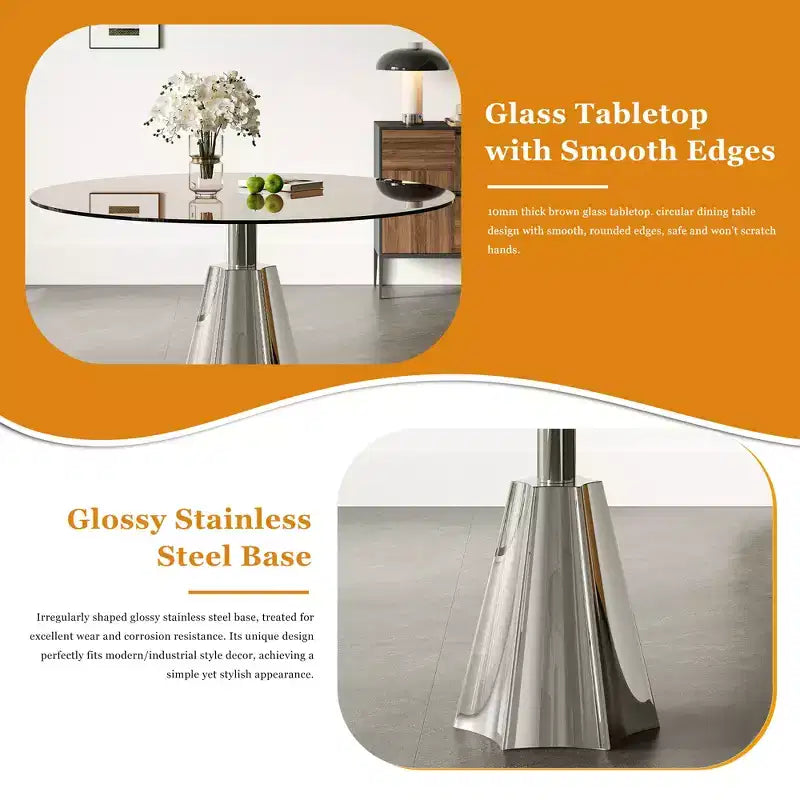 GDFStudio Lenhart Mid-Century 5 Piece Round Dining Set with 35 Glass Table and 4 Ergonomic Chairs
