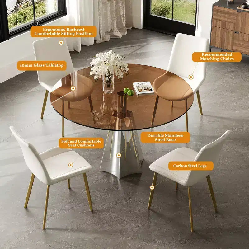 GDFStudio Lenhart Mid-Century 5 Piece Round Dining Set with 35 Glass Table and 4 Ergonomic Chairs