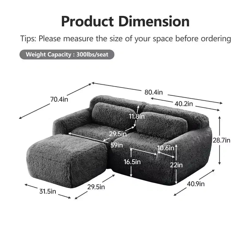 L-Shaped Modular Sectional Sofa with Ottoman, High-Density Foam, Modern Small Sectional Sofa for Living Room & Bedroom-Panipeachy