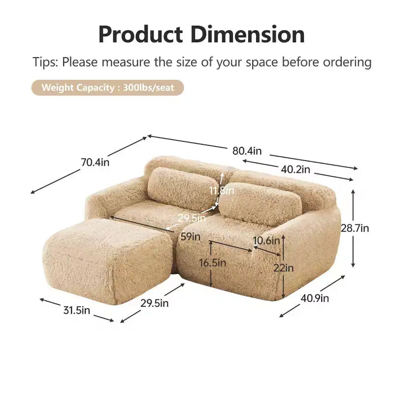 L-Shaped Modular Sectional Sofa with Ottoman, High-Density Foam, Modern Small Sectional Sofa for Living Room & Bedroom-Panipeachy
