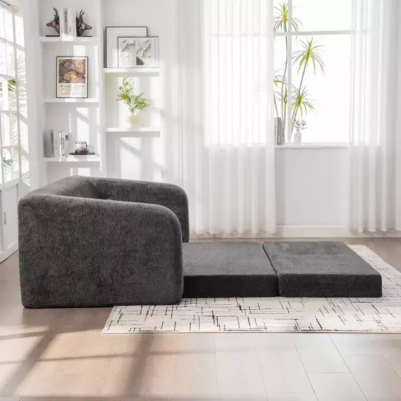 Modern 2-in-1 Convertible Sofa Bed with Pillows, Chenille Foldable Loveseat Floor Sleeper Couch for Living Room or Guest Room - Panipeachy