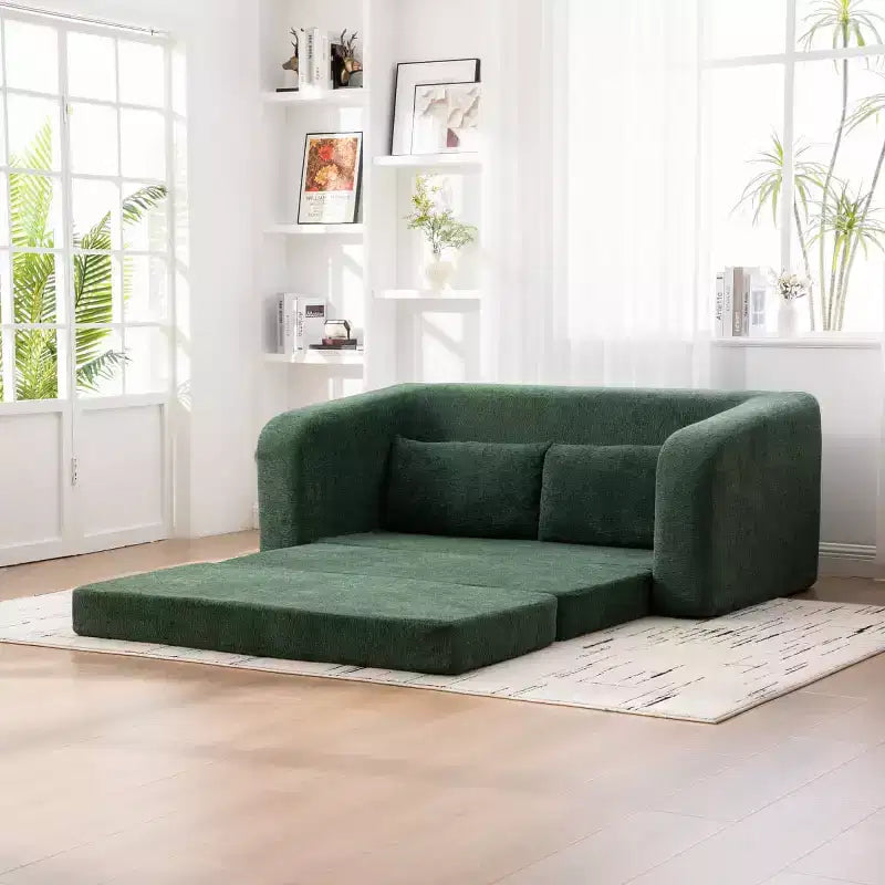 Modern 2-in-1 Convertible Sofa Bed with Pillows, Chenille Foldable Loveseat Floor Sleeper Couch for Living Room or Guest Room - Panipeachy