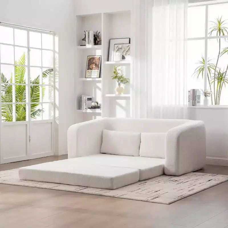 Modern 2-in-1 Convertible Sofa Bed with Pillows, Chenille Foldable Loveseat Floor Sleeper Couch for Living Room or Guest Room - Panipeachy