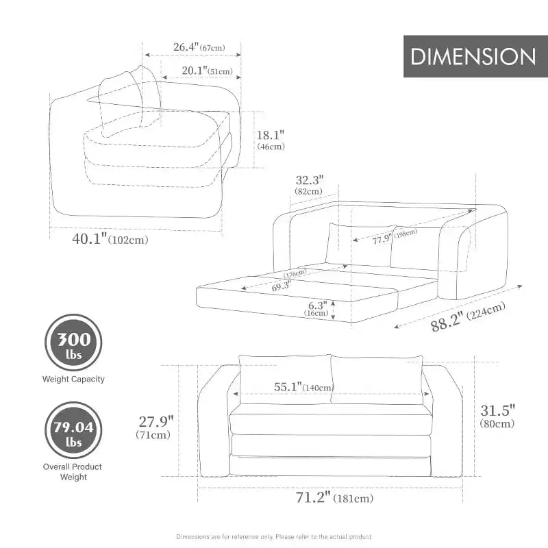 Modern 2-in-1 Convertible Sofa Bed with Pillows, Chenille Foldable Loveseat Floor Sleeper Couch for Living Room or Guest Room - Panipeachy