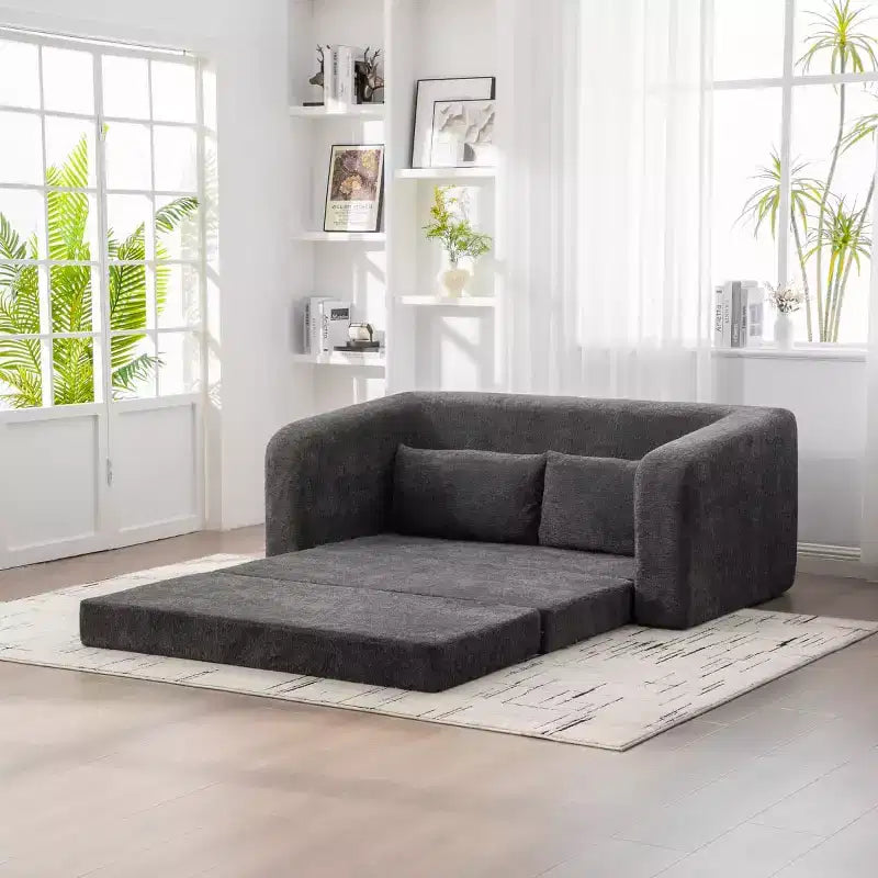 Modern 2-in-1 Convertible Sofa Bed with Pillows, Chenille Foldable Loveseat Floor Sleeper Couch for Living Room or Guest Room - Panipeachy