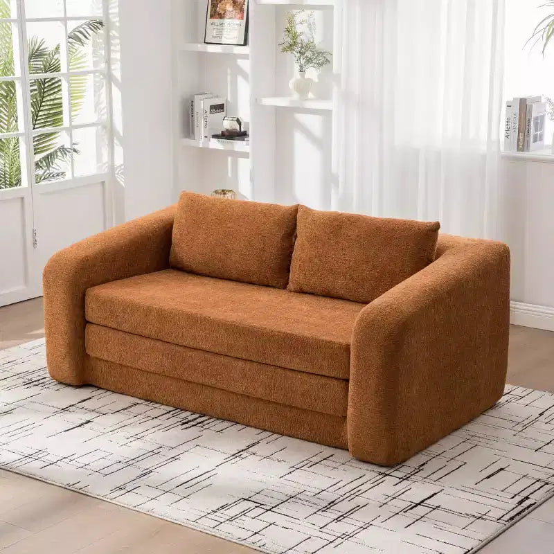 Modern 2-in-1 Convertible Sofa Bed with Pillows, Chenille Foldable Loveseat Floor Sleeper Couch for Living Room or Guest Room - Panipeachy