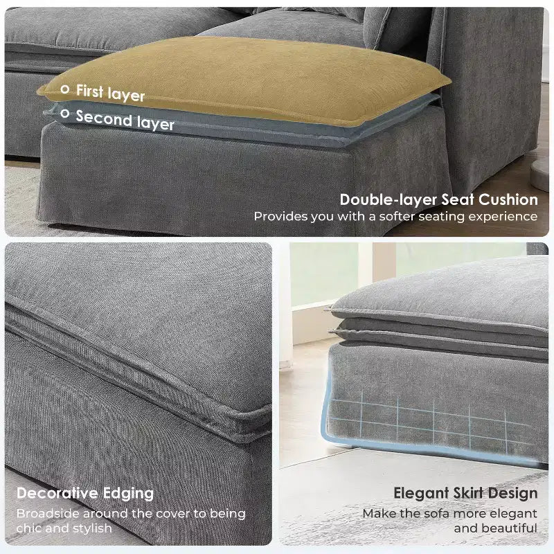 GDFStudio Nelson Modern 125.5 Chenille Oversized L-Shaped Modular Sectional Sofa with Movable Ottoman