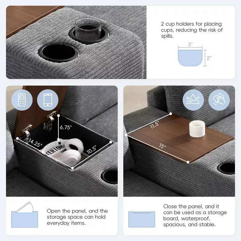 GDFStudio Logan Modern 140 Corduroy U-Shaped Modular Sectional Sofa with Movable Storage Ottoman, Console and USB Charging