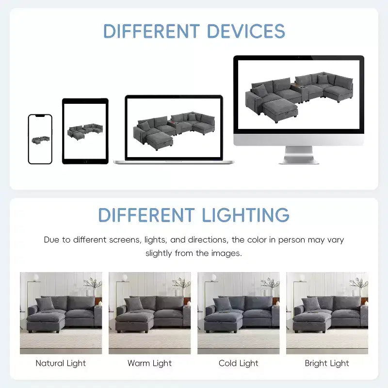 GDFStudio Logan Modern 140 Corduroy U-Shaped Modular Sectional Sofa with Movable Storage Ottoman, Console and USB Charging