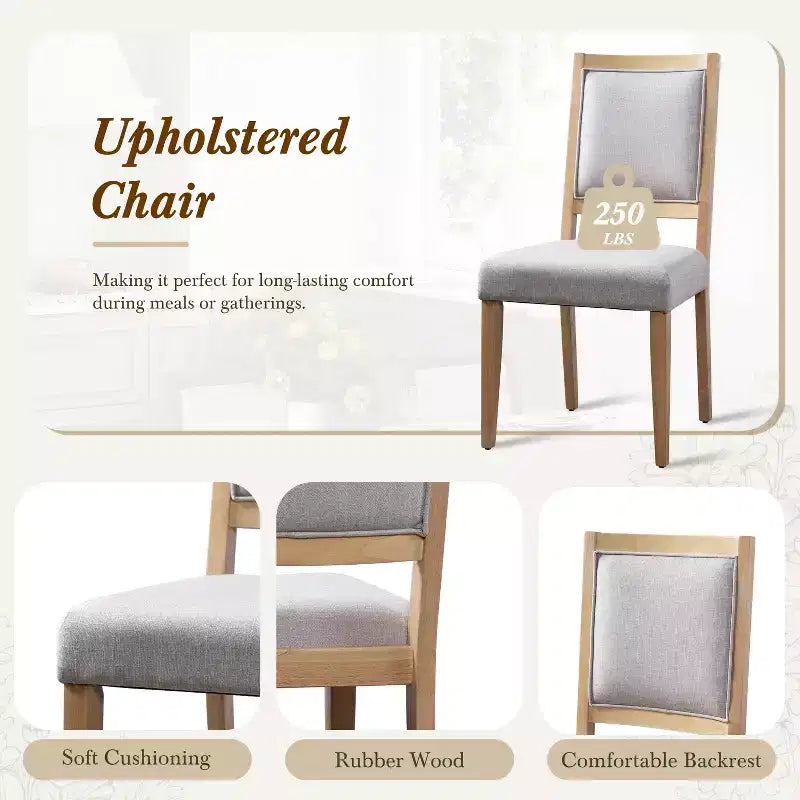 GDFStudio Elba 82 7 Piece Rubberwood Upholstered Dining Set with Trestle Extendable Table
