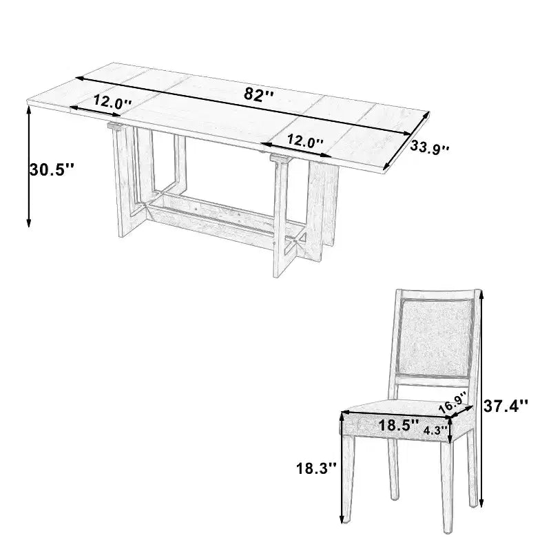 GDFStudio Elba 82 7 Piece Rubberwood Upholstered Dining Set with Trestle Extendable Table