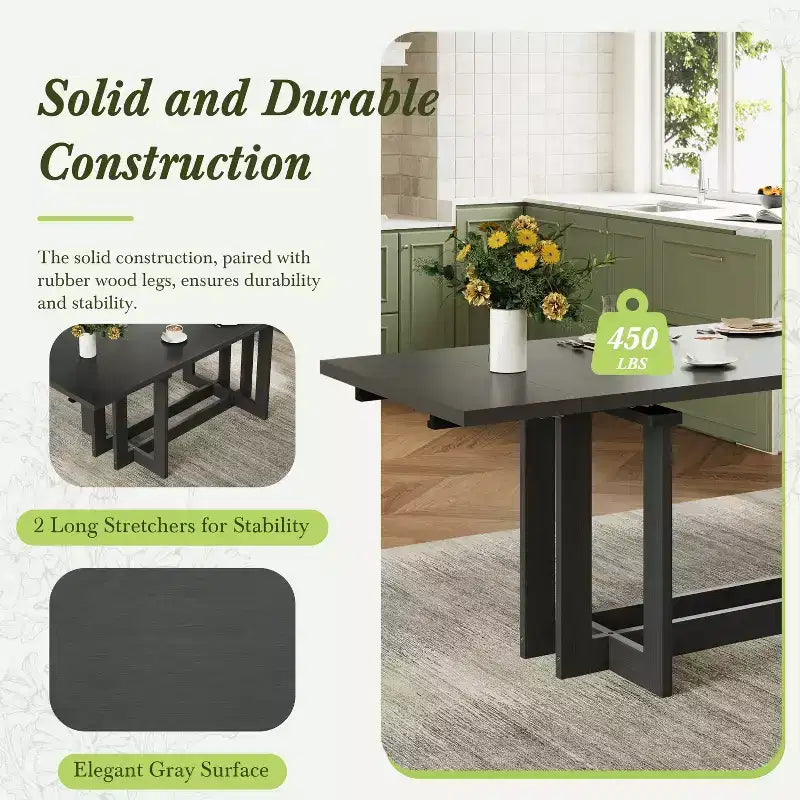 GDFStudio Elba 82 7 Piece Rubberwood Upholstered Dining Set with Trestle Extendable Table