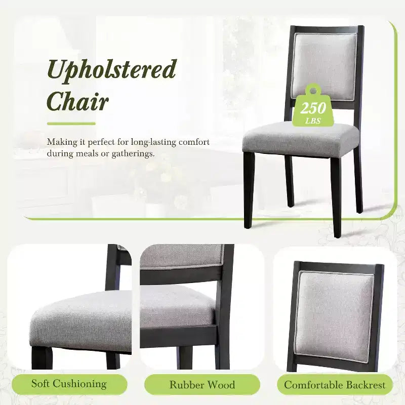GDFStudio Elba 82 7 Piece Rubberwood Upholstered Dining Set with Trestle Extendable Table
