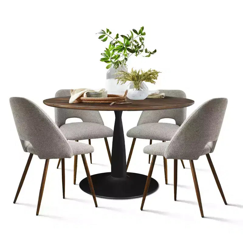 5 Piece Dining Set for 4 Round Walunut Dining Table with Metal Pedestal Base + 4 Upholstered Armless Chairs for Dining Room,Kitchen-Panipeachy