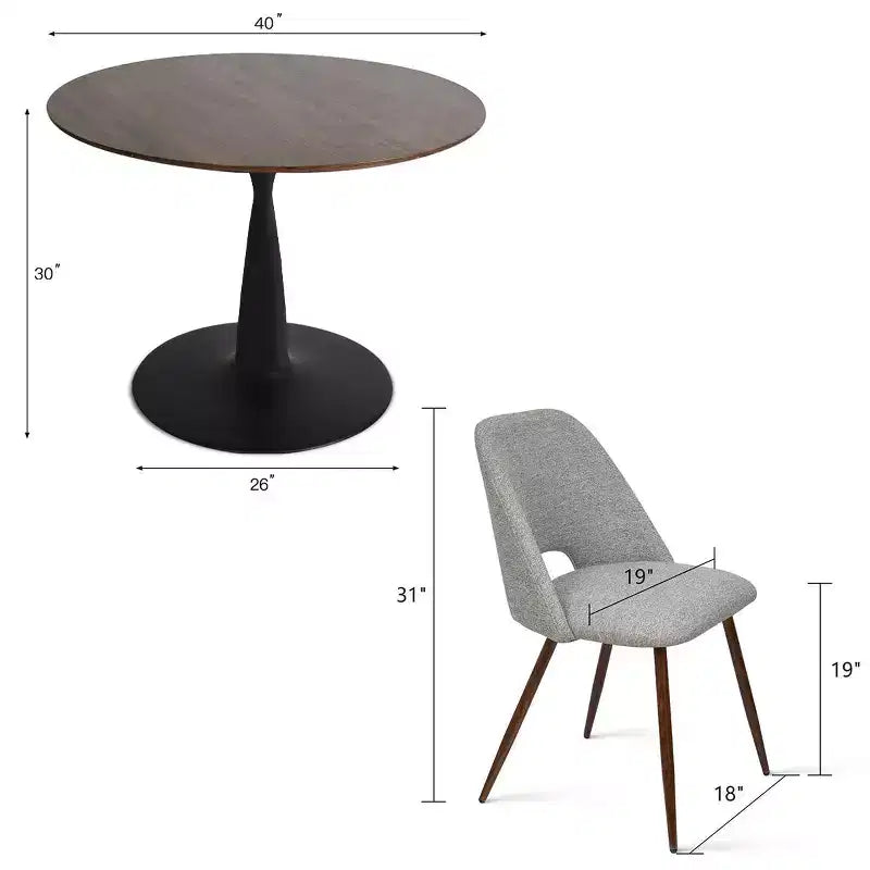5 Piece Dining Set for 4 Round Walunut Dining Table with Metal Pedestal Base + 4 Upholstered Armless Chairs for Dining Room,Kitchen-Panipeachy