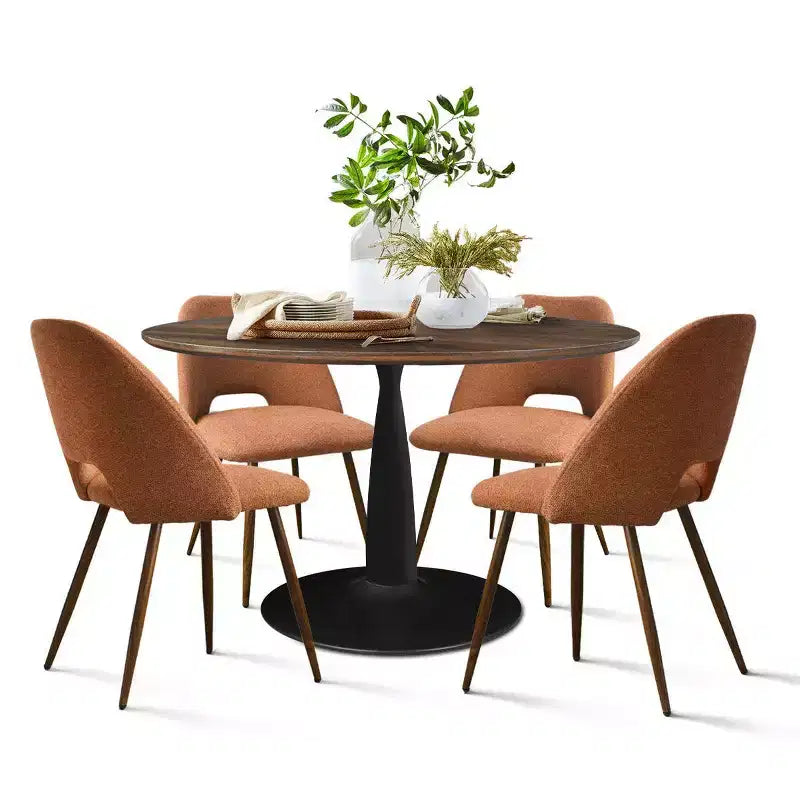 5 Piece Dining Set for 4 Round Walunut Dining Table with Metal Pedestal Base + 4 Upholstered Armless Chairs for Dining Room,Kitchen-Panipeachy