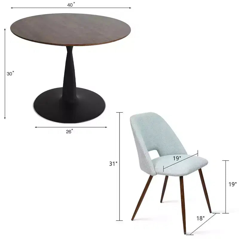 5 Piece Dining Set for 4 Round Walunut Dining Table with Metal Pedestal Base + 4 Upholstered Armless Chairs for Dining Room,Kitchen-Panipeachy