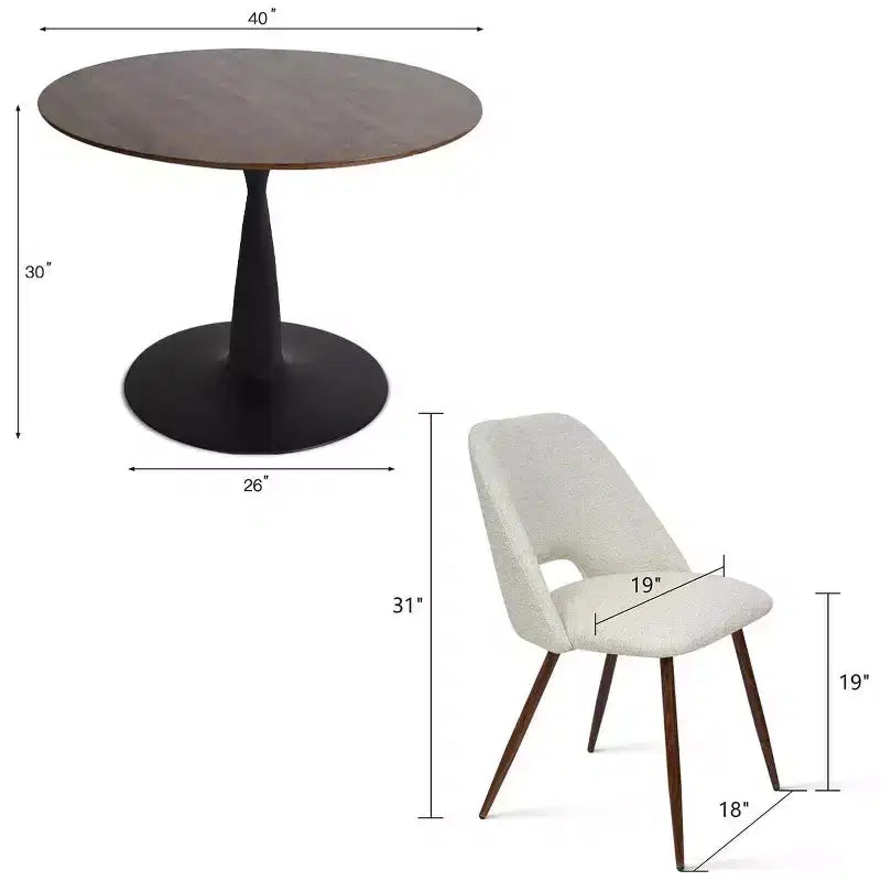 5 Piece Dining Set for 4 Round Walunut Dining Table with Metal Pedestal Base + 4 Upholstered Armless Chairs for Dining Room,Kitchen-Panipeachy