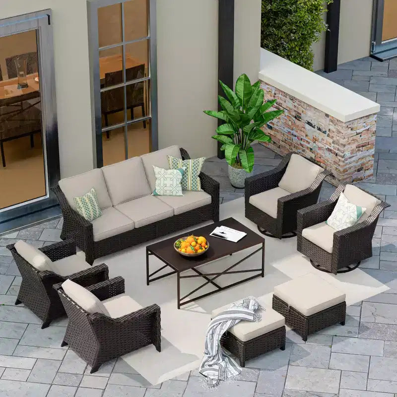 UPTIOT 8-Piece Premium Outdoor Set: 3-Seat Sofa, 2 Single Chairs, 2 Swivel Chairs, 2 Ottomans & Coffee Table