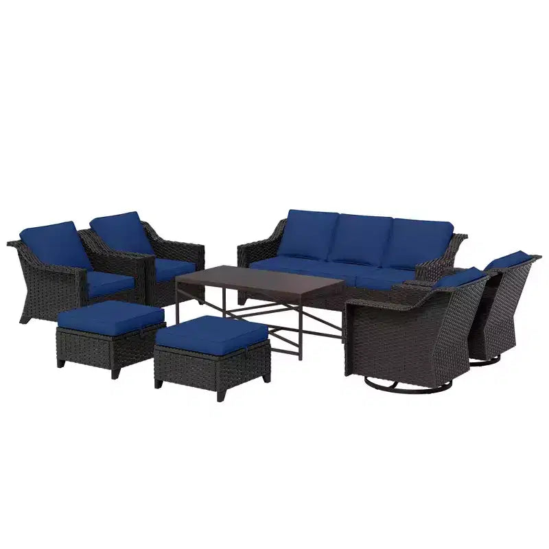 UPTIOT 8-Piece Premium Outdoor Set: 3-Seat Sofa, 2 Single Chairs, 2 Swivel Chairs, 2 Ottomans & Coffee Table