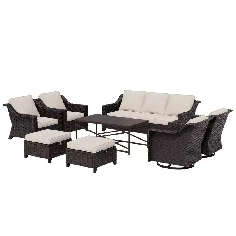 UPTIOT 8-Piece Premium Outdoor Set: 3-Seat Sofa, 2 Single Chairs, 2 Swivel Chairs, 2 Ottomans & Coffee Table