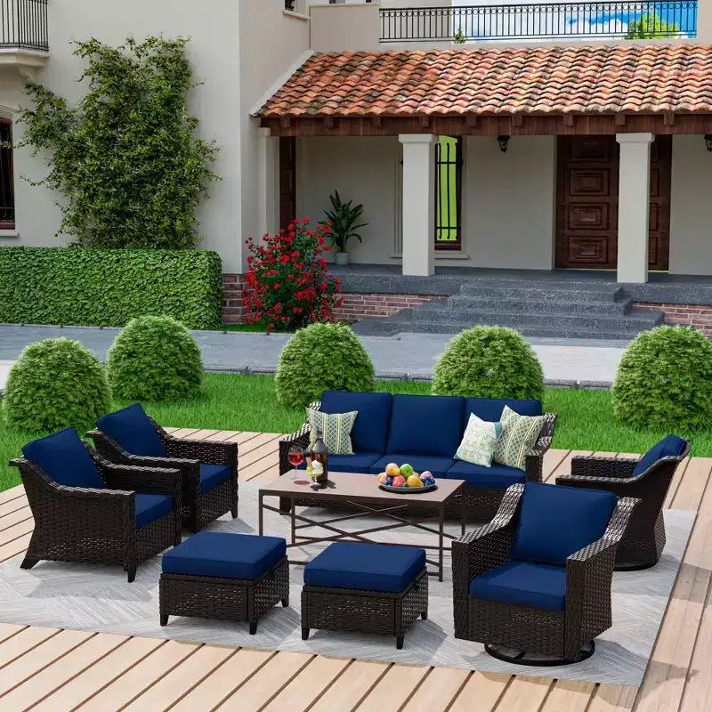 UPTIOT 8-Piece Premium Outdoor Set: 3-Seat Sofa, 2 Single Chairs, 2 Swivel Chairs, 2 Ottomans & Coffee Table
