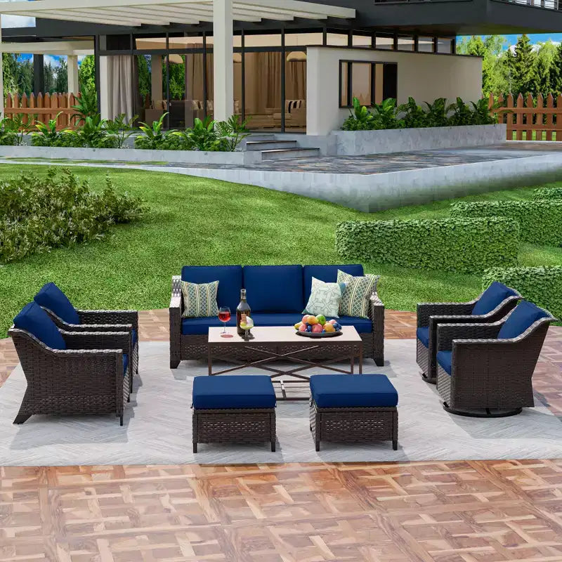 UPTIOT 8-Piece Premium Outdoor Set: 3-Seat Sofa, 2 Single Chairs, 2 Swivel Chairs, 2 Ottomans & Coffee Table