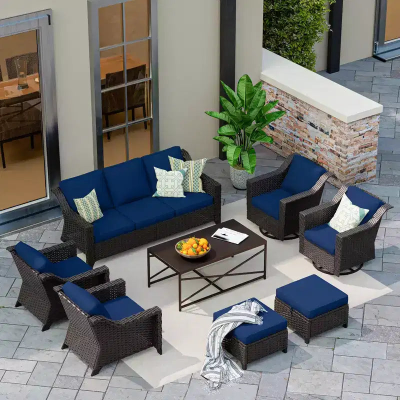 UPTIOT 8-Piece Premium Outdoor Set: 3-Seat Sofa, 2 Single Chairs, 2 Swivel Chairs, 2 Ottomans & Coffee Table