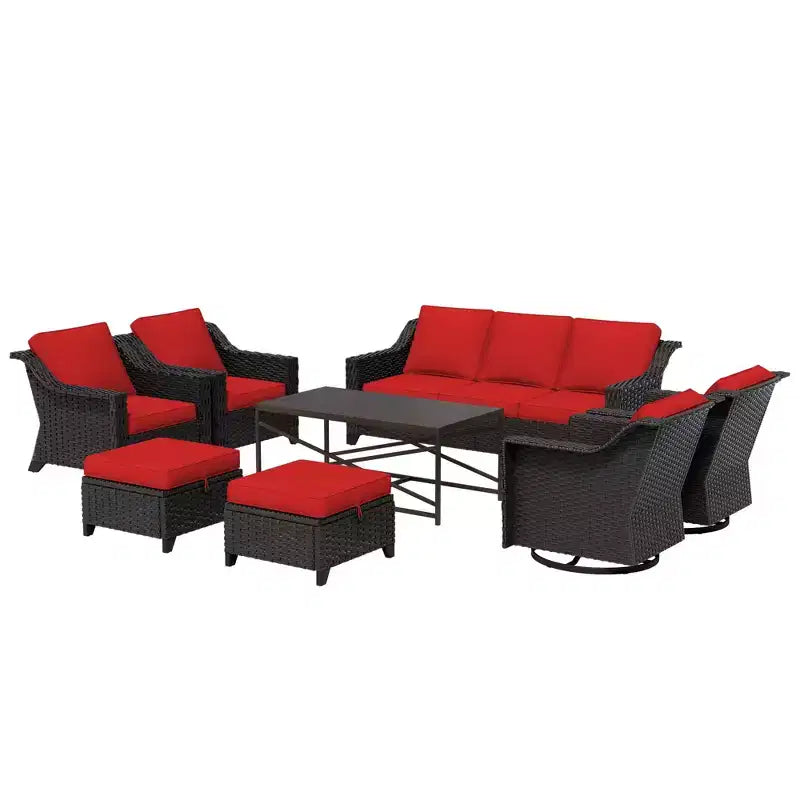 UPTIOT 8-Piece Premium Outdoor Set: 3-Seat Sofa, 2 Single Chairs, 2 Swivel Chairs, 2 Ottomans & Coffee Table