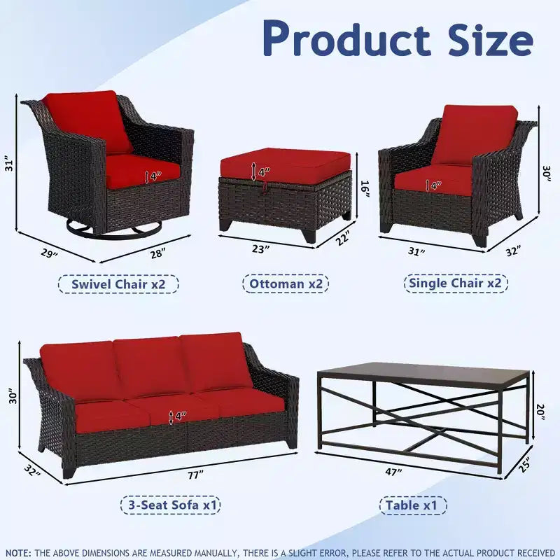 UPTIOT 8-Piece Premium Outdoor Set: 3-Seat Sofa, 2 Single Chairs, 2 Swivel Chairs, 2 Ottomans & Coffee Table