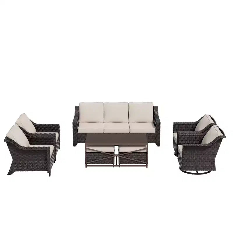 UPTIOT 8-Piece Premium Outdoor Set: 3-Seat Sofa, 2 Single Chairs, 2 Swivel Chairs, 2 Ottomans & Coffee Table