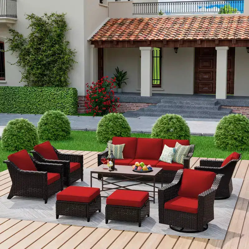 UPTIOT 8-Piece Premium Outdoor Set: 3-Seat Sofa, 2 Single Chairs, 2 Swivel Chairs, 2 Ottomans & Coffee Table