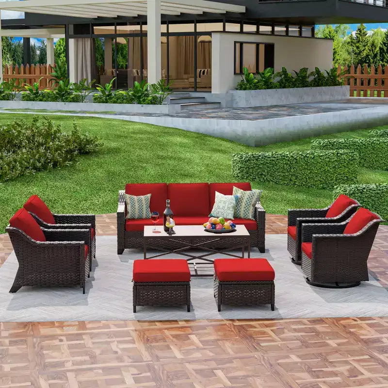 UPTIOT 8-Piece Premium Outdoor Set: 3-Seat Sofa, 2 Single Chairs, 2 Swivel Chairs, 2 Ottomans & Coffee Table