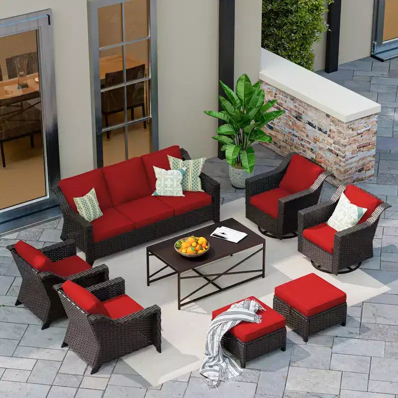 UPTIOT 8-Piece Premium Outdoor Set: 3-Seat Sofa, 2 Single Chairs, 2 Swivel Chairs, 2 Ottomans & Coffee Table