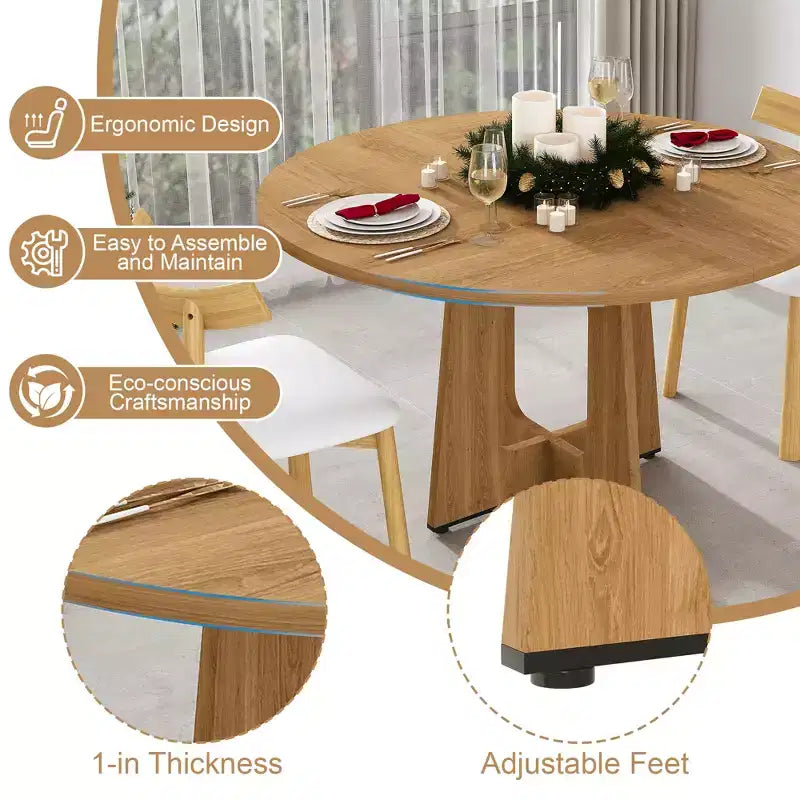 GDFStudio Haven Farmhouse Faux Leather Upholstered Wood 3 Piece Dining Set