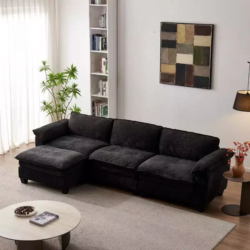 GDFStudio Hui 120.1 Modern 3-Seater L-Shape Chenille Upholstered Sectional Sofa with Ottoman