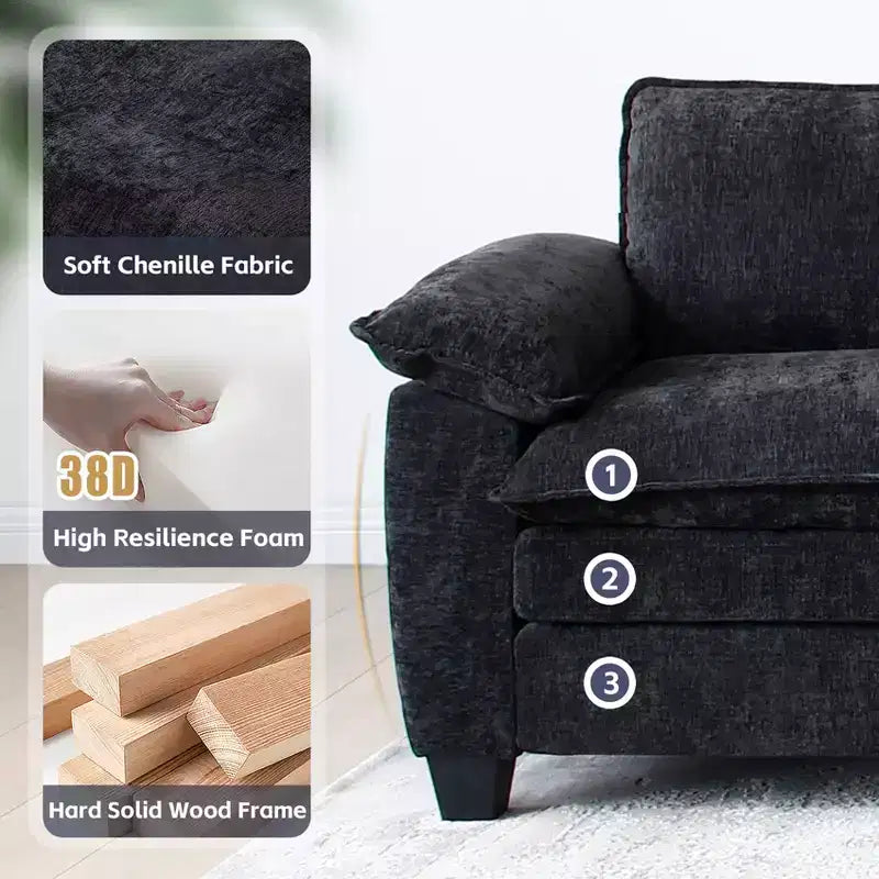 GDFStudio Hui 120.1 Modern 3-Seater L-Shape Chenille Upholstered Sectional Sofa with Ottoman