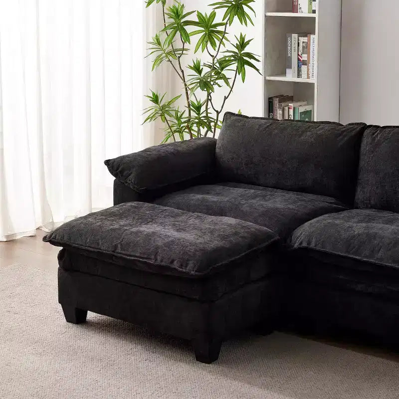 GDFStudio Hui 120.1 Modern 3-Seater L-Shape Chenille Upholstered Sectional Sofa with Ottoman