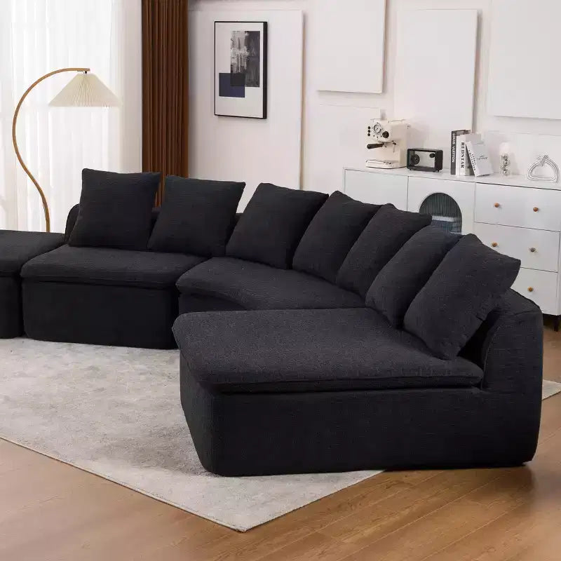 133 Modern Curved Modular Sectional Sofa with Ottoman, 3-Seat Soft Chenille Cloud Sectional Couch for Living Room or Lounge-Panipeachy