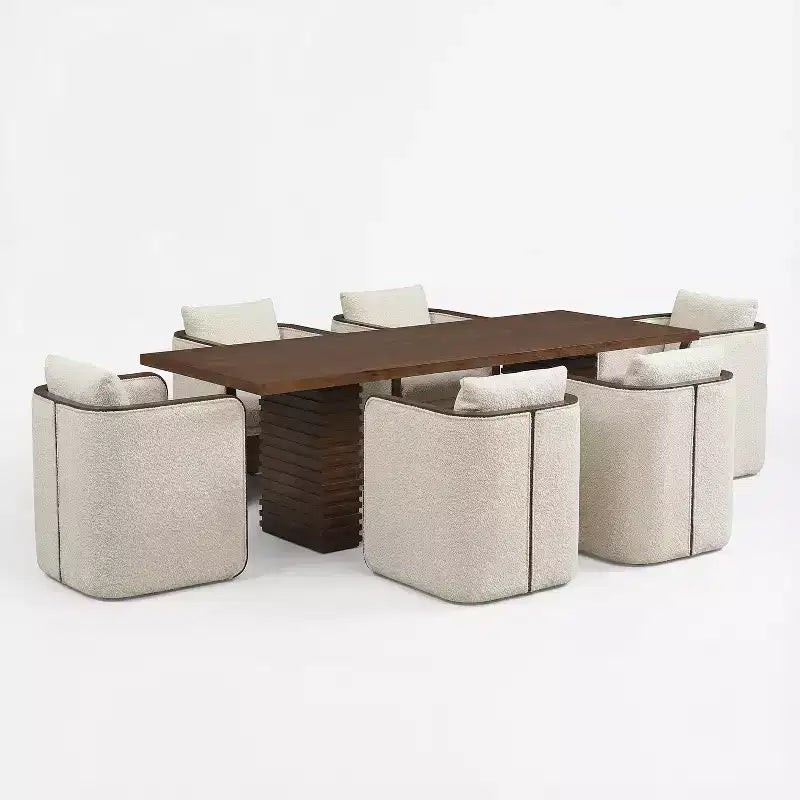 Christopher Knight Home Yao Modern 7 Piece Dining Set with Rectangular Table and 6 Rubberwood Upholstered Chairs