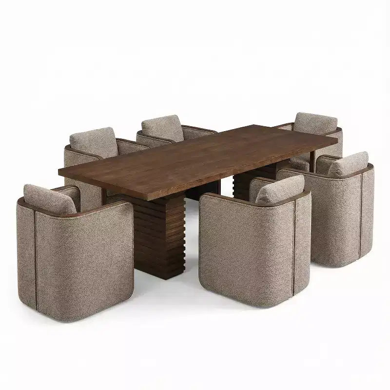Christopher Knight Home Yao Modern 7 Piece Dining Set with Rectangular Table and 6 Rubberwood Upholstered Chairs