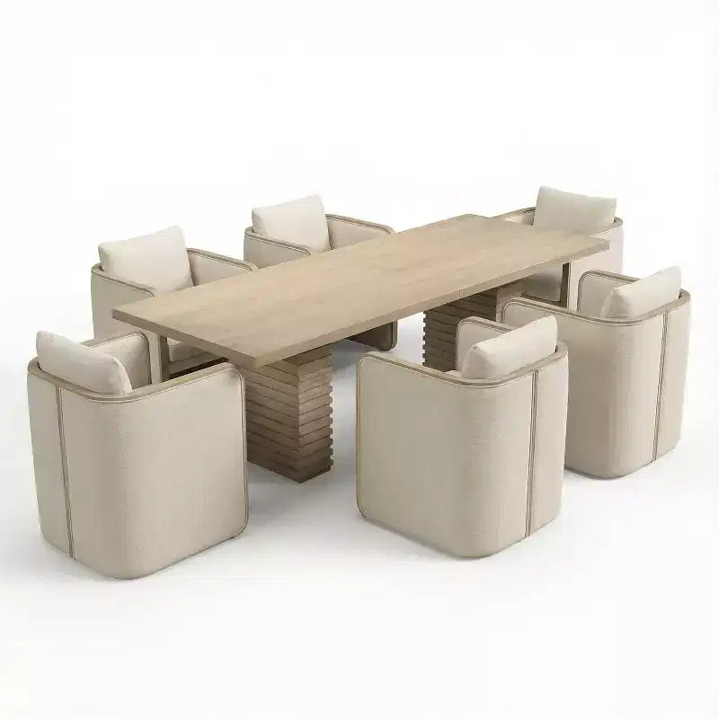Christopher Knight Home Yao Modern 7 Piece Dining Set with Rectangular Table and 6 Rubberwood Upholstered Chairs