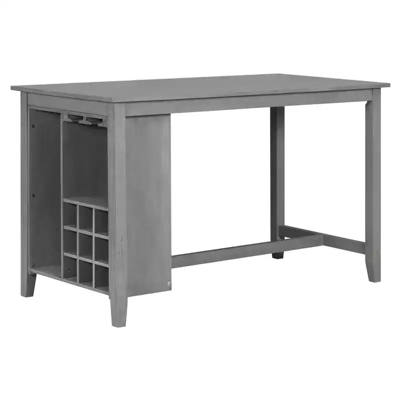 Farmhouse 5 Pieces Counter Height Dining Set with Chairs for 4, Wooden Rectangular Table with Storage Shelves and Bar Wine Compartment