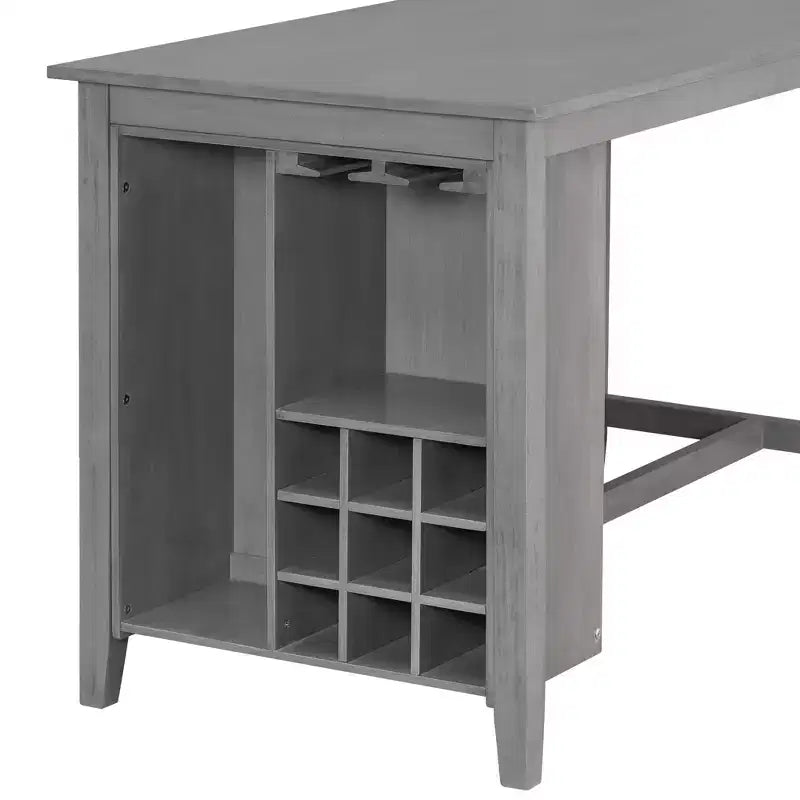 Farmhouse 5 Pieces Counter Height Dining Set with Chairs for 4, Wooden Rectangular Table with Storage Shelves and Bar Wine Compartment
