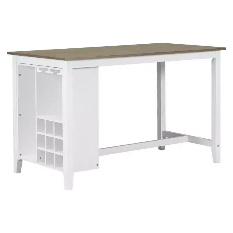 Farmhouse 5 Pieces Counter Height Dining Set with Chairs for 4, Wooden Rectangular Table with Storage Shelves and Bar Wine Compartment