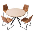 VEVOR 5-Piece Dining Table Set, Space-Saving Round Kitchen Table with 4 Upholstered Orange Chairs, PU Leather Cushions, Modern Wood-Tone Desk,Brown