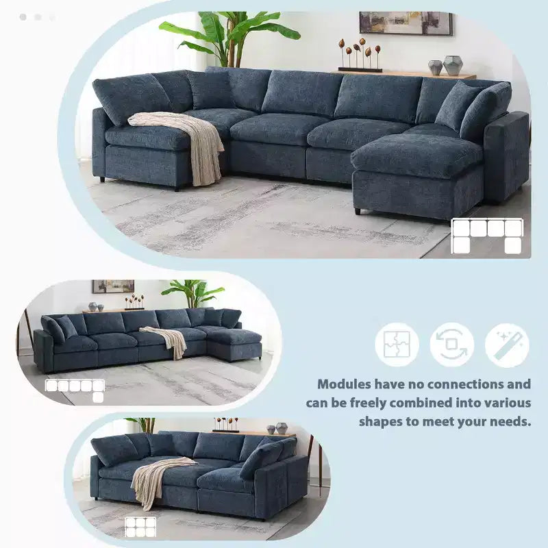 Polibi 6-Piece Modular Chenille Cloud Sofa Bed with Ottoman