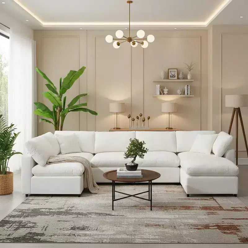 Polibi 6-Piece Modular Chenille Cloud Sofa Bed with Ottoman
