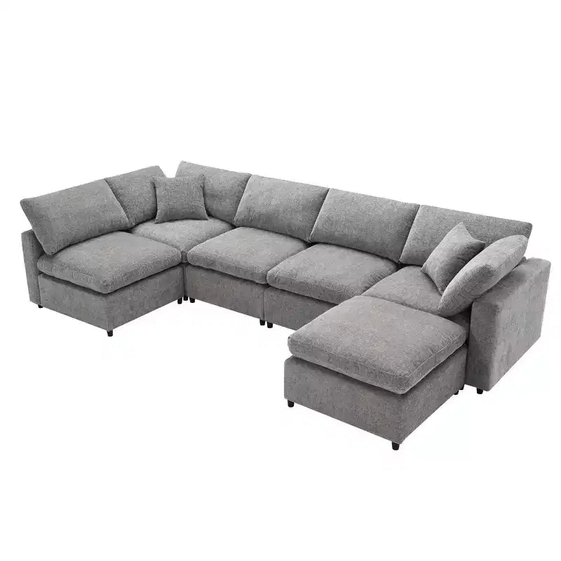 Polibi 6-Piece Modular Chenille Cloud Sofa Bed with Ottoman