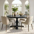 5-Piece Modern Dining Room Set for 4, Charcoal Round Table with 4 Upholstered Dining Chairs with Wood Legs for Dining Room or Farmhouse-Panipeachy